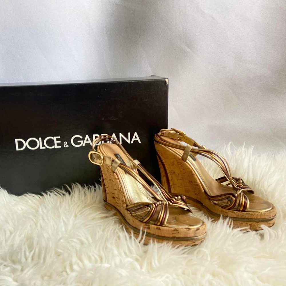 Amazing Y2k Dolce Gabbana Tropical Cork Wedges with golden accents size 35